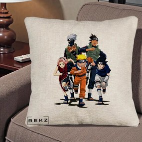Perna Personalizata Naruto Echipa 7 Kakashi Sensei, 40x40 cm, Bej Canapea, Husa Detasabila, Perna Inclusa, BEKZ®