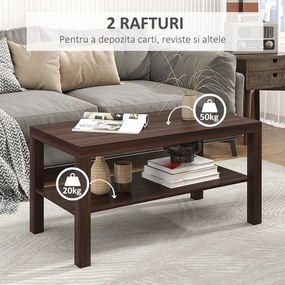 HOMCOM Măsuță de Cafea Rectangulară Clasică cu Raft Spațios de Depozitare din Lemn 90×45×44.5cm | Aosom Romania