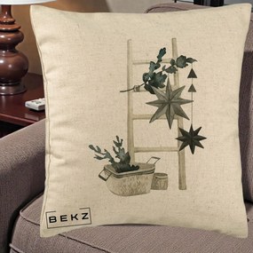 Perna Decorativa Scara Scandinavica cu Stele, 40x40 cm, Bej, Husa Detasabila, Perna Inclusa, BEKZ®