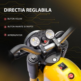 HOMCOM Motocicletă Electrică cu 3 Roti Galben, Lumini și Sunete, pentru Copii 18-36 Luni, Baterie 6V | Aosom Romania