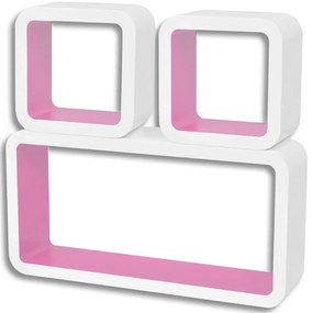 Rafturi de tip cub din MDF pentru carti DVD-uri, Alb-Roz, 3 buc. 3, Roz