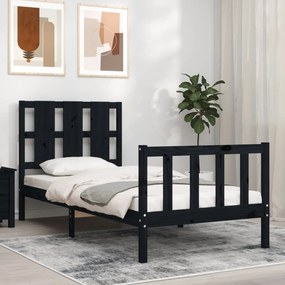 3192200 vidaXL Cadru de pat cu tăblie, negru, 90x190 cm, lemn masiv