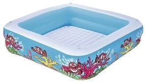 Piscina gonflabila pentru copii, patrata, cu acoperis, model coral, 147x147x122 cm, bestway