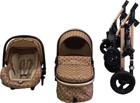 Carucior nou nascuti 3 in 1 Baby Care™ PRO 531, Cu geanta bebe, Cadru Aluminiu Gold , Amortizoare, Roti din cauciuc plin AVE, Landou, Scoica auto,