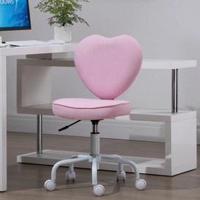 HOMCOM Scaun de Birou în Formă de Inimă, Bază cu 5 Roți, Înălțime Reglabilă, 40x50x79-89 cm, Roz | Aosom Romania