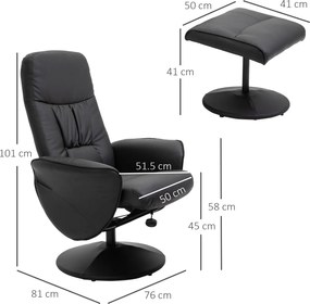 HOMCOM Fotoliu Relax Rotativ 360° din Metal și Piele Sintetică, cu Suport pentru Picioare, Spătar Reglabil, Negru | Aosom Romania
