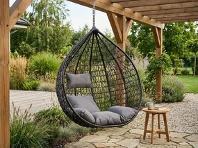 Scaun suspendat negru KOKON fara suport, perna deschisa la culoare