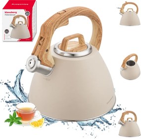 Klausberg KB 7954 Fierbător cu vârtej, 2,5 l, Oțel inoxidabil, Mâner izolat cu efect de lemn, Inducție, Bej/maro