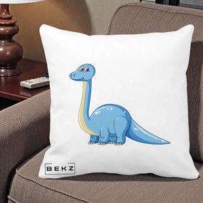 Perna Personalizata Brontosaur Albastru, 40x40 cm, Alba Mata, Husa Detasabila, Perna Inclusa, BEKZ®