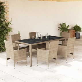 vidaXL Set mobilier de grădină cu perne 7 piese bej poliratan &amp; sticlă