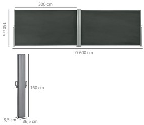 Outsunny Dublu Paravan lateral retractabil Brise-Vue paravent dim. 6L x 1,60H m Poliester Anti-UV Gri | Aosom Romania