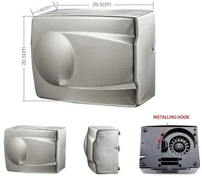 Uscător de Mâini cu Senzor, 1500W, Aer Cald/Rece, Inox Mat
