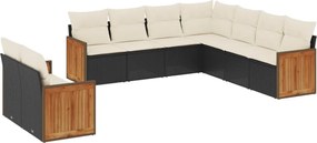 vidaXL Set mobilier de grădină cu perne, 9 piese, negru, poliratan