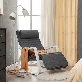 Fotoliu balansoar, lemn de mesteacan / textil, antracit / alb, Songmics