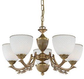Candelabru cu 5 brate clasic design italian din alama si sticla 8651 RA-L. 8651/5