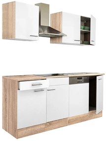 Mobilă de bucătărie Yorki 220, corp din stejar Sonoma, cu față alb satinat