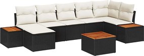 vidaXL Set de canapele pentru grădină cu pernă 8 pcs Negru poliratan