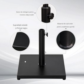 Baza de Umbrelă Pătrată Outsunny pentru Stâlpi Diferite Dimensiuni Φ3/3.5/3.8, Suport Robust 45x45x39cm, Negru | Aosom Romania