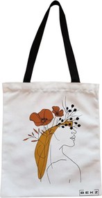 Sacosa de Panza pentru Cumparaturi, Geanta Tote, Flower Lady 20, Cu fermoar, 38x34.5 cm, Alba, BEKZ®