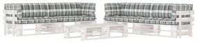 3067010 vidaXL Set mobilier din paleți cu perne, 6 piese, alb, lemn pin tratat