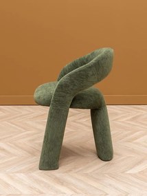 Scaun din bumbac verde, formă asimetrică, cu picioare cilindrice, 73×67×62 cm, „Prato"