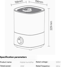 Umidificator de aer Xaomi Lydsto F100, Pana la 20 m², 200 l/h, 2,5 l, 3 trepte, Oprire automata, Alb