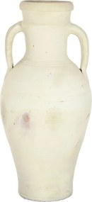 Vas decorativ amforă din teracotă artizanală, finisaj craft alb-crem, cu 2 anse, 40×40×100 cm, „Jerba"