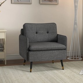 HOMCOM Fotoliu scandinav cu spătar capitonat cu trecere în material 76 x 68 x 80 cm gri și picioare din metal negru și auriu | Aosom Romania