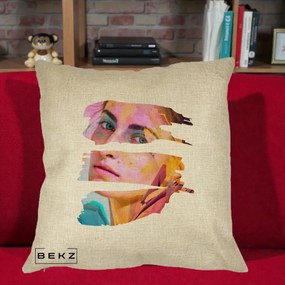 Perna Decorativa Portret Femeie Fragmentat Colorat, 40x40 cm, Crem, Husa Detasabila, Perna Inclusa, BEKZ®