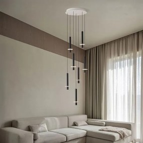 Lustra cu 7 Pendule tub subtire aluminiu negru si alabastru LED NOEMI