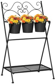 Outsunny Suport Metalic Pliabil pentru Plante, 3 Ghivece Incluse, Design Compact, 47x37x78.5 cm, Negru | Aosom Romania