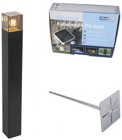 Lampă de exterior de culoare neagră, 70 cm IP44, cu sticlă fum - Danemarca