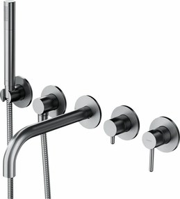 Baterie cada - dus incastrata Omnires Y 5 orificii nichel cu corp ingropat si set de dus