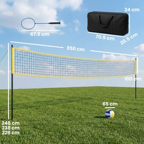 SPORTNOW Set Volei și Badminton, stâlpi din oțel cu înălțime reglabilă, geantă de transport, pentru gazon plajă grădină | Aosom Romania