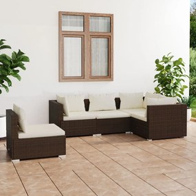 3102314 vidaXL Set mobilier de grădină cu perne, 5 piese, maro, poliratan