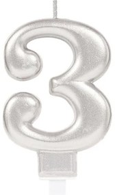 Numere Argintiu, Lumânare numerică argintie, lumânare de tort numărul 3