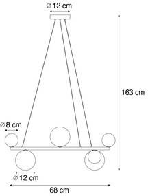 Lampă suspendată neagră cu sticlă fumurie și chihlimbar rotundă cu 8 lumini - Monaco