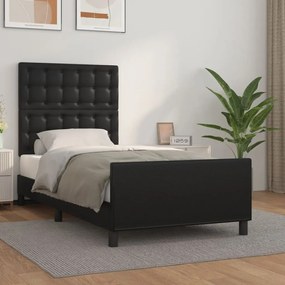 Cadru de pat cu tablie, negru, 90x200 cm, piele ecologica Negru, 90 x 200 cm, Nasturi de tapiterie