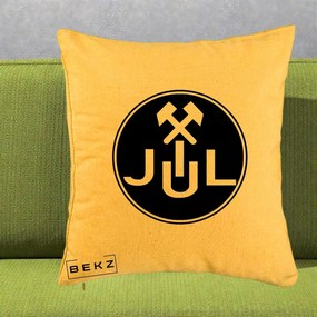 Perna Personalizata JUL Jiul Lupeni Fotbal, 40x40 cm, Galben, Husa Detasabila, Perna Inclusa, BEKZ®