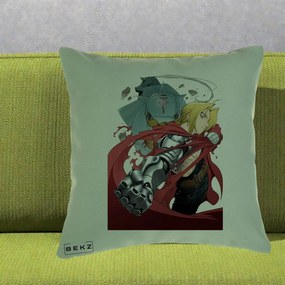 Perna Personalizata Fullmetal Alchemist Brotherhood Edward si Al Poster, 40x40 cm, Verde, Husa Detasabila, Perna Inclusa, BEKZ®