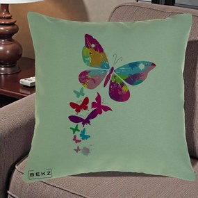 Perna Decorativa Fluturi Splash, 40x40 cm, Verde, Husa Detasabila, Perna Inclusa, BEKZ®