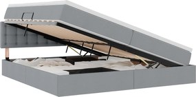 vidaXL Pat cu saltea și spațiu de depozitare Gri deschis 200 x 200 cm