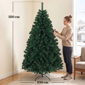 HOMCOM Brad Artificial de Crăciun 180 cm cu 700 Ramuri Ignifuge, Bază din Oțel,100x100x180 cm, Verde | Aosom Romania