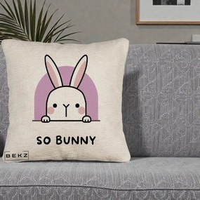 Perna Decorativa So Bunny Kawaii, 40x40 cm, Bej Canapea, Husa Detasabila, Perna Inclusa, BEKZ®