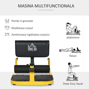 HOMCOM Aparat pentru Genuflexiuni 3 în 1 pentru Picioare, Abdominale și Flotări, 50x97x44,5-56,5 cm, Galben | Aosom Romania