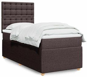 vidaXL Pat box spring cu saltea, maro închis, 90x200 cm, textil