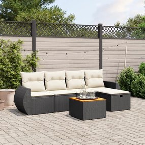 3265053 vidaXL Set mobilier de grădină cu perne, 6 piese, negru, poliratan