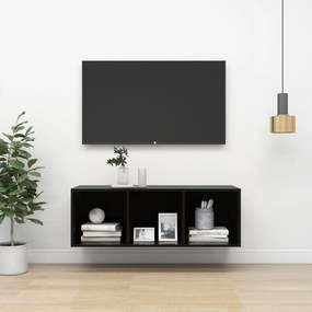 Dulap TV montat pe perete, negru extralucios, 37x37x107 cm, PAL 1, negru foarte lucios, 37 x 37 x 107 cm