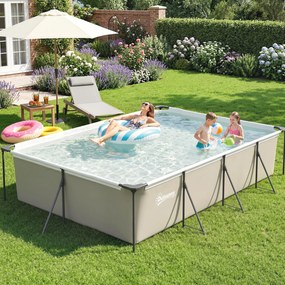 Outsunny Piscină Demontabilă Tubulară 394,5x208,3x80,5 cm 6075 L cu Cadru Metalic Plasture de Reparare fără Pompă de Filtrare Gri | Aosom Romania
