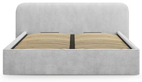 Pat matrimonial gri deschis tapițat cu spațiu de depozitare cu somieră 160x200 cm Elizabeth – Micadoni